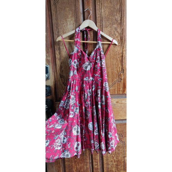 Hell Bunny Sugar Skull Burgundy Dress - Picture 3 of 5